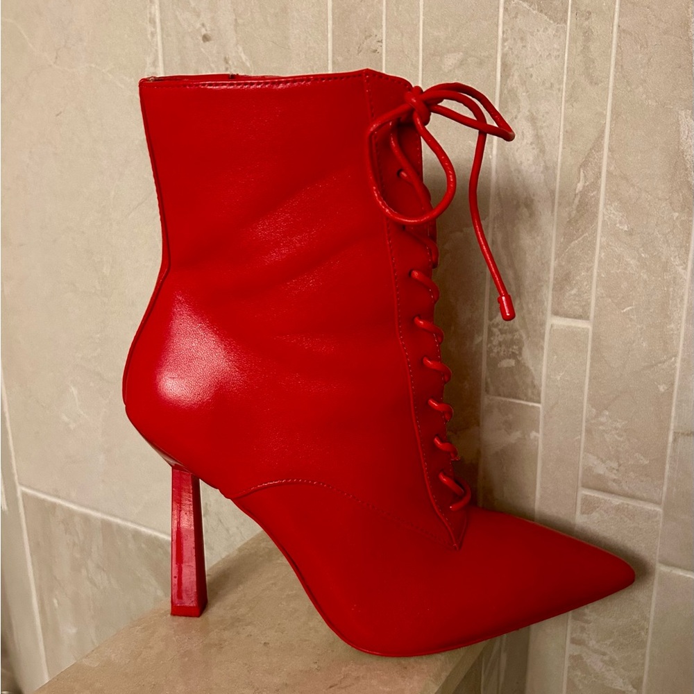 Aldo Red Lace-Up Ankle Boots - Picture 3 of 9